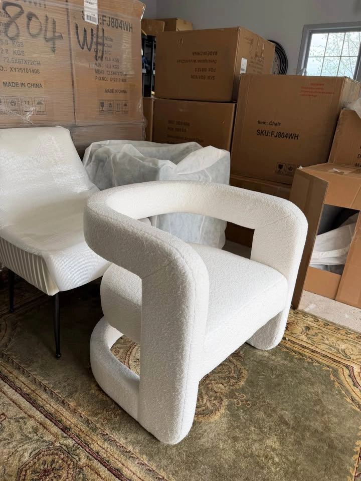 2 New White Boucle Accent Chairs - photo 3