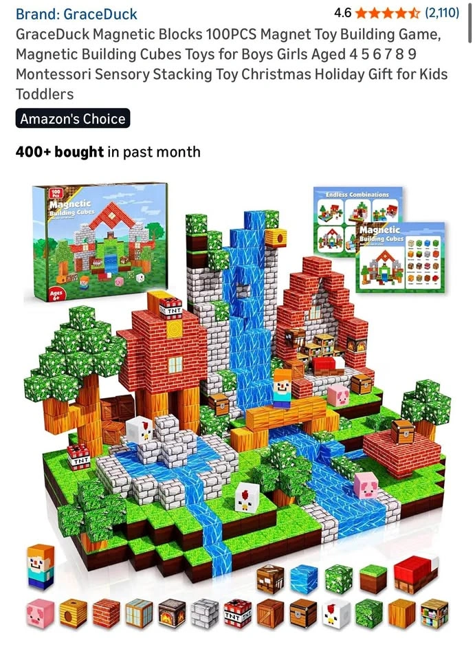 GraceDuck Magnetic Blocks 100PCS Magnet Toy Building Game