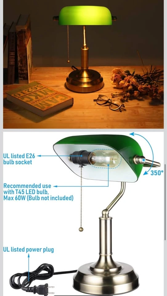 TORCHSTAR Green Glass Bankers Desk Lamp, UL Listed, Antique Desk - photo 4