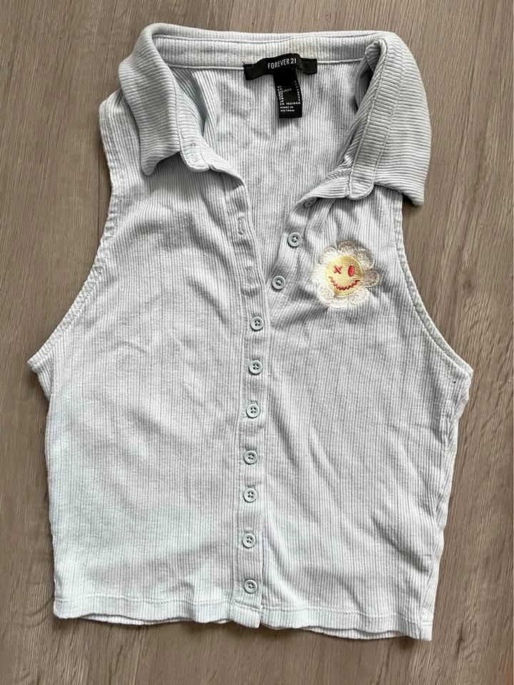 Baby Blue Tank w/ Flower Embroidery