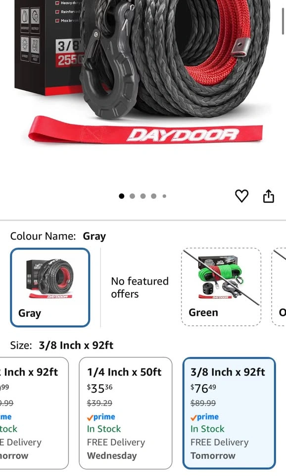 DAYDOOR Synthetic Winch Rope 3/8" x 92ft 25,500 LBS - photo 2