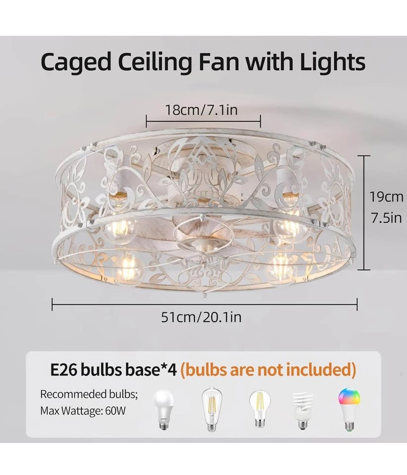 Garwarm Caged Ceiling Fan with Light - 20 Inch - photo 3