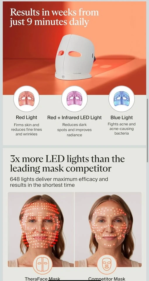 TheraFace Mask LED Light Therapy Skin Care Face Mask with Vibrat - photo 4