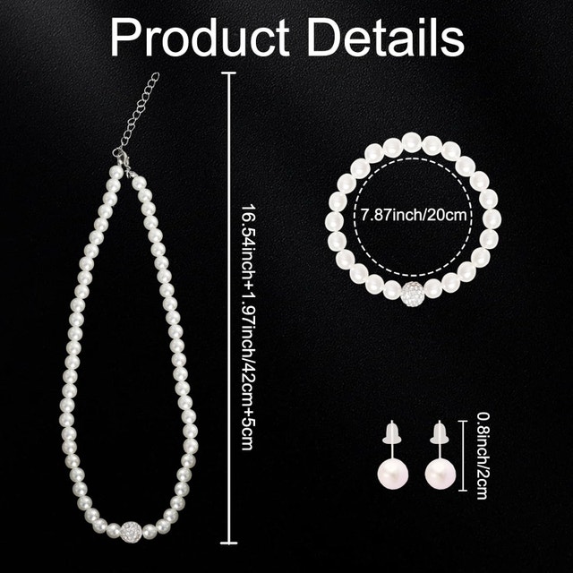 NEW 3Pcs Pearl Jewelry Set, Necklace, Earrings, Bracelet