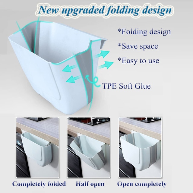 Kitasst Hanging Folding Trash Can, 3L, White & Grey - photo 3