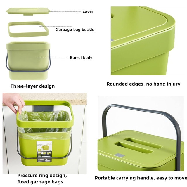 NEW Compost Bin for Kitchen, 1.8 Gallon Hanging Trash Can - photo 3