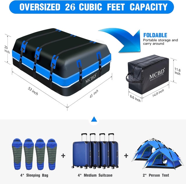 NEW Rooftop Cargo Carrier, 26 Cu Ft Soft-Shell Waterproof - photo 3