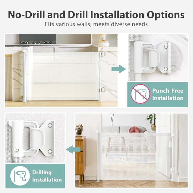 NEW Momymust White Retractable Baby Gates 33 x 55'' - photo 3