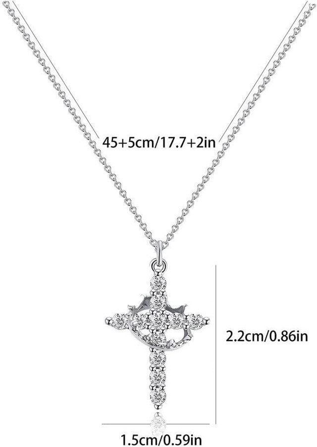 Silvery Cross Zircon Rotating Crown Necklace - photo 2