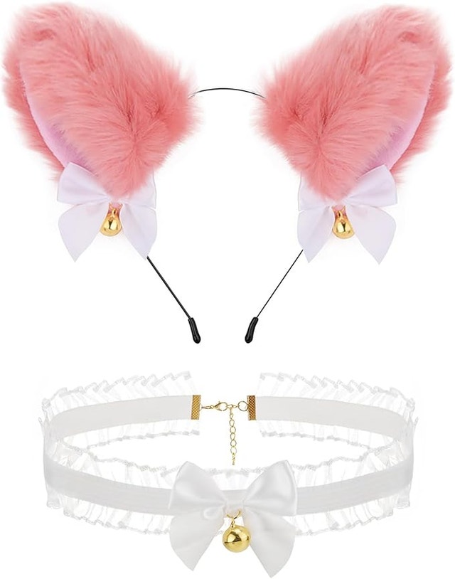 NEW Wovanoo Cat Ear Headband Collar Set Cosplay White Elegant La