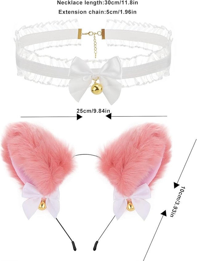 NEW Wovanoo Cat Ear Headband Collar Set Cosplay White Elegant La - photo 2