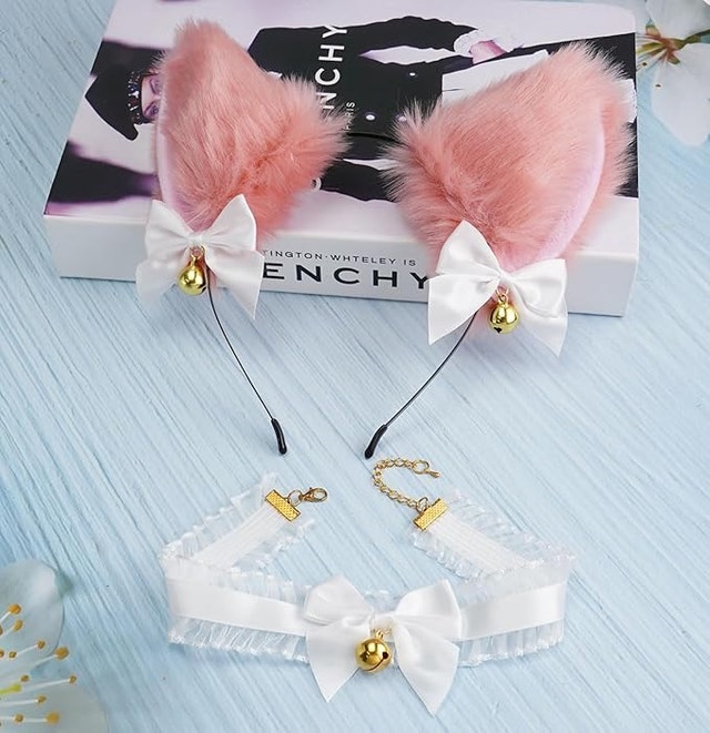 NEW Wovanoo Cat Ear Headband Collar Set Cosplay White Elegant La - photo 3