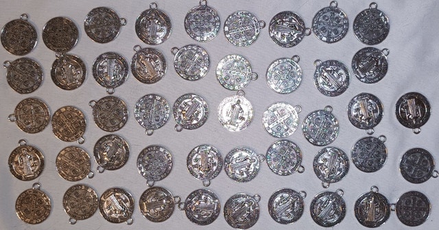 48 Saint Benedict Protection Medal Pendants - Silver Tone - photo 2
