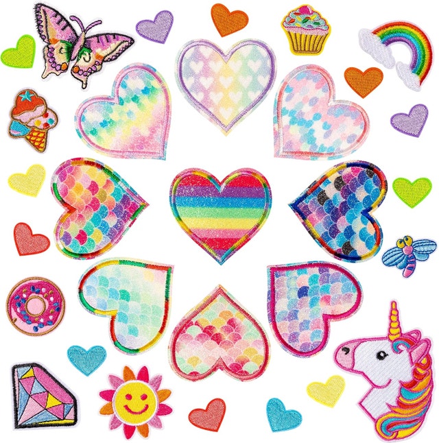 NEW 30Pcs Iron on Patches, Colorful Knee Patches Fashion Girl Em