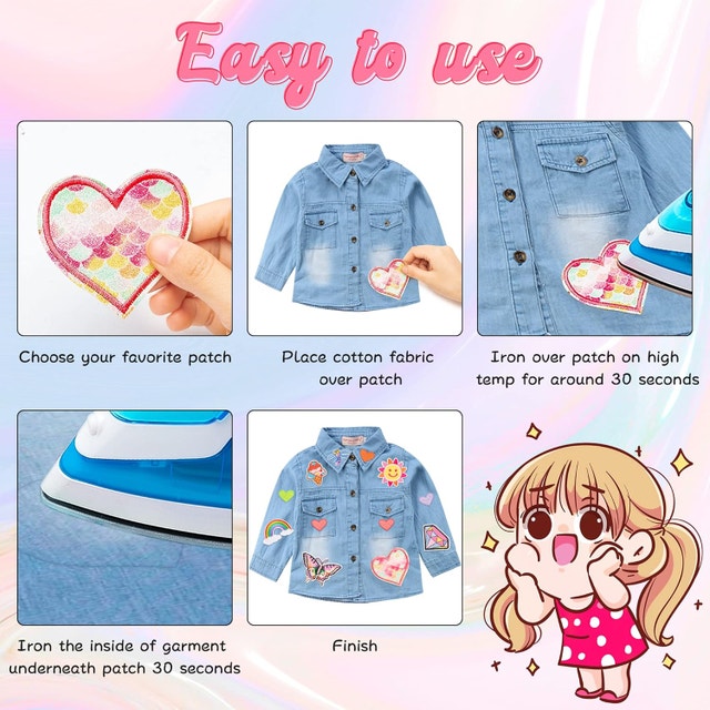 NEW 30Pcs Iron on Patches, Colorful Knee Patches Fashion Girl Em - photo 2