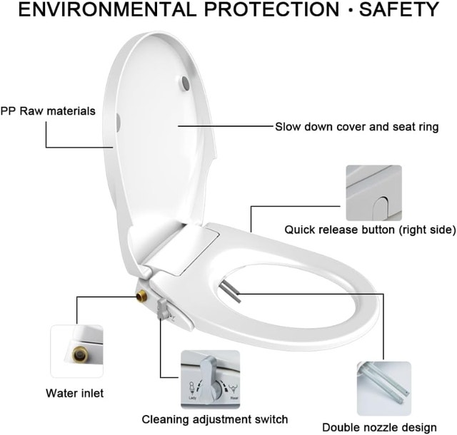 NEW Toilet Round Seat Bidet Self Cleaning Dual Nozzles Non elect - photo 4