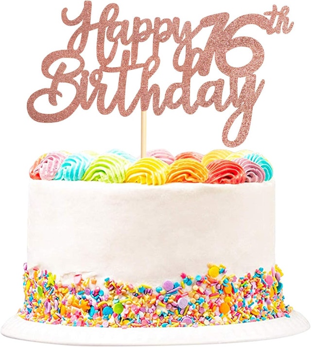 Happy 16th Birthday Cake Decorations Rose Gold Glitter Toppers - photo 2