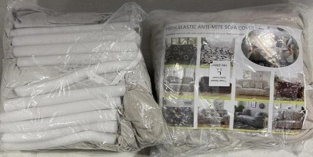 2 NEW White Speckled Sofa Covers - High Elastic - photo 2