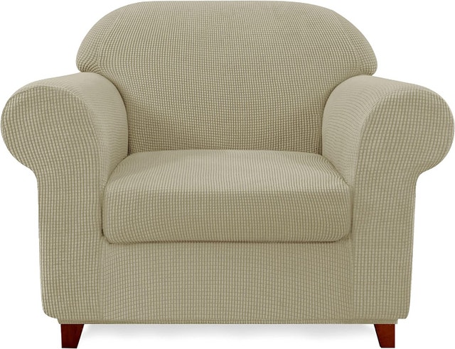 NEW Off White Chair Slipcover - SUBRTEX High Stretch 2 Piece - photo 2