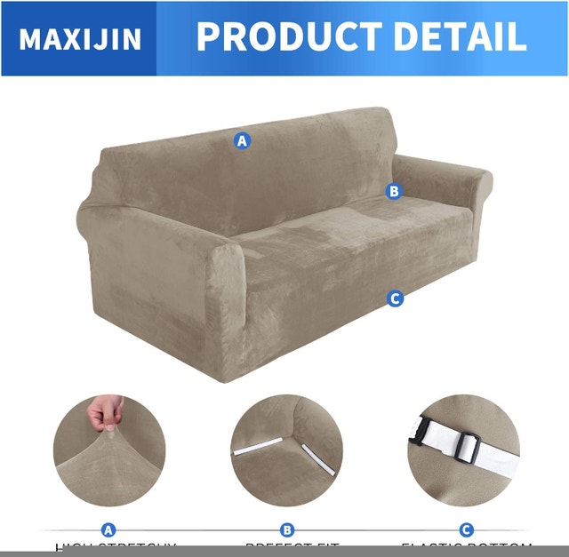 NEW Oversized Sofa Khaki MAXIJIN Velvet XL Sofa Cover - photo 4