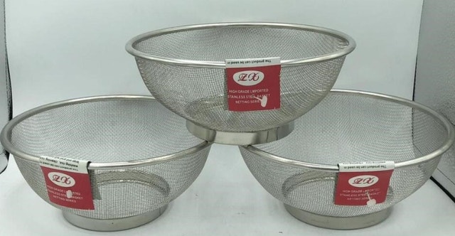 3 NEW Stainless Steel Fine Mesh Colander Strainer Bowls