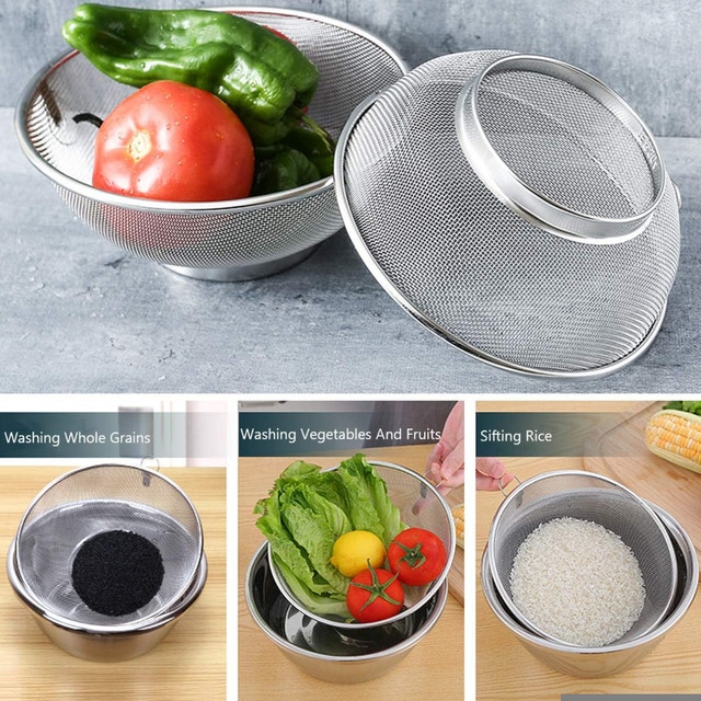 3 NEW Stainless Steel Fine Mesh Colander Strainer Bowls - photo 2