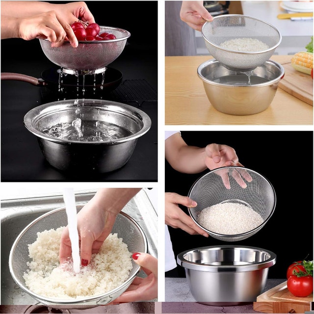 3 NEW Stainless Steel Fine Mesh Colander Strainer Bowls - photo 3