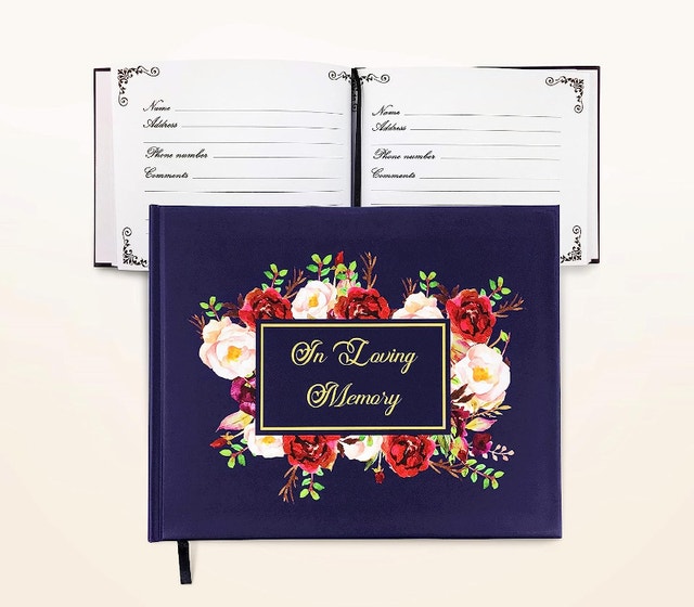 Funeral Memorial Guest Book 9x7 Elegant Floral Navy - photo 2