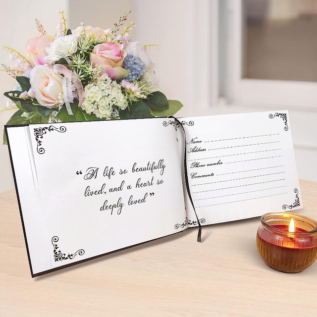 Funeral Memorial Guest Book 9x7 Elegant Floral Navy - photo 4