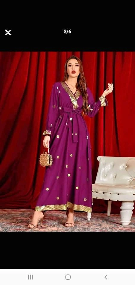 Burgundy & Gold Floral Maxi Dress (L)
