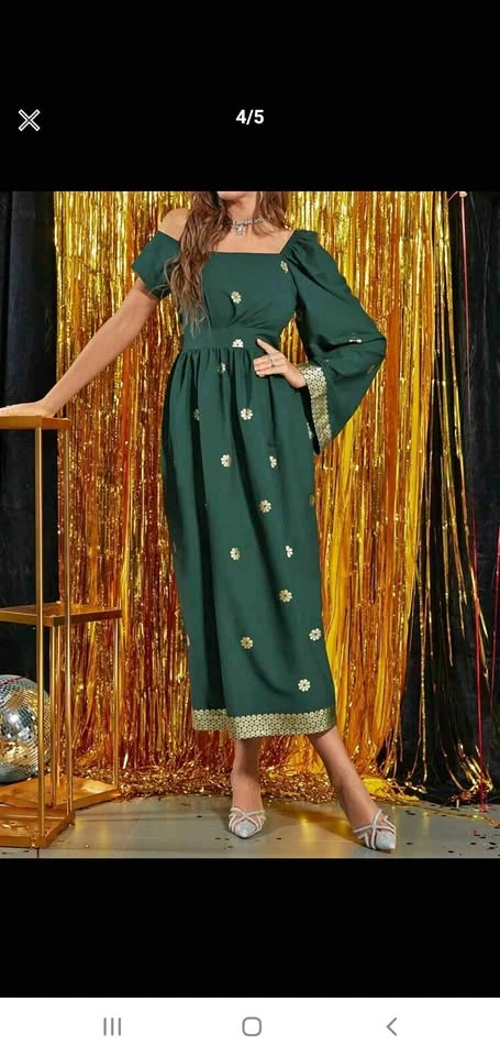 Gold Floral Print Asymmetrical Dress (XL)