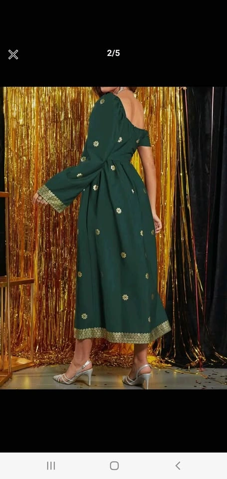 Gold Floral Print Asymmetrical Dress (XL) - photo 2
