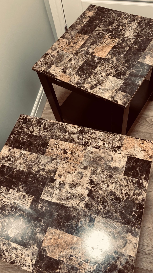 2-Piece Marble Top End Table Set – Dark Espresso - photo 3