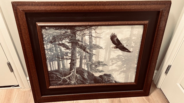 Large Framed Eagle & Forest Wall Art – Textured Print Sign