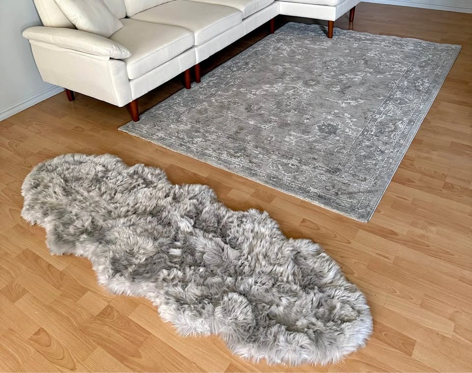 2 Grey Rugs - Patterned & Fluffy