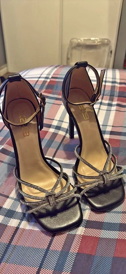 Black rhinestone heels