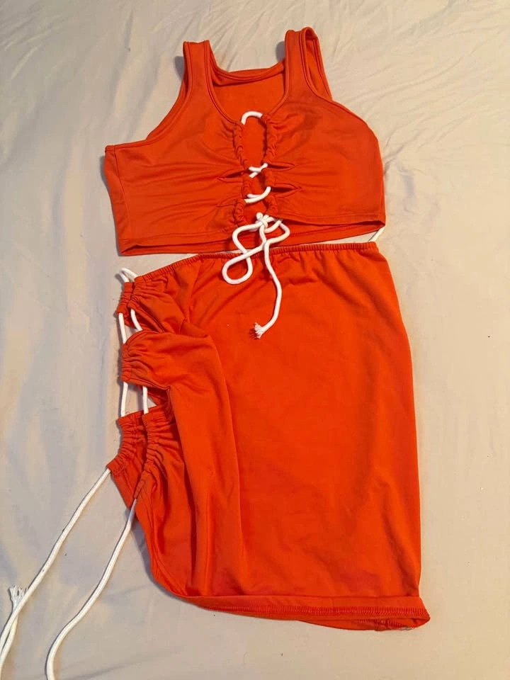Orange Lace Up 2 Piece Set