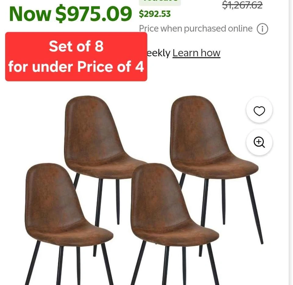( NEW 8 SET) Dining Chairs Brown Microsuede