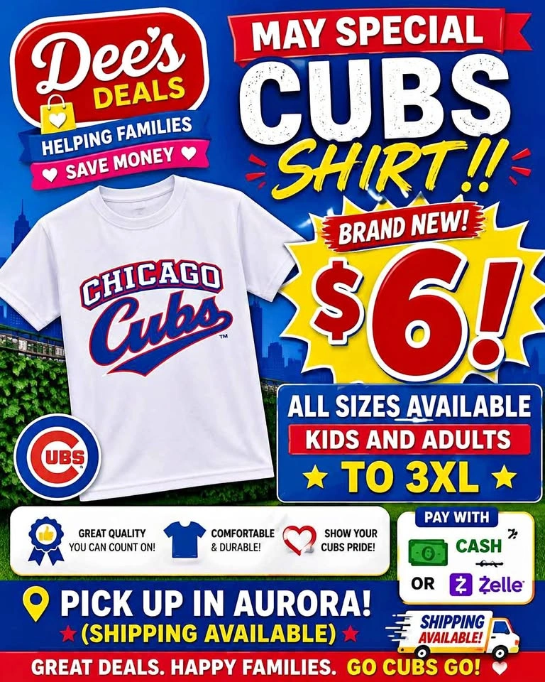 Cubs Shirt May Special $6 each Kids and Adults