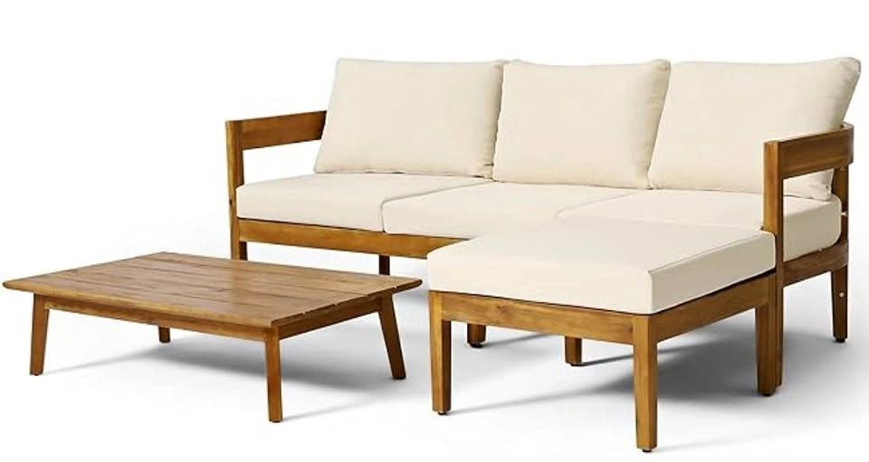 Outdoor Wood Sofa Chaise Coffee Table Set