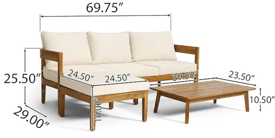 Outdoor Wood Sofa Chaise Coffee Table Set - photo 2