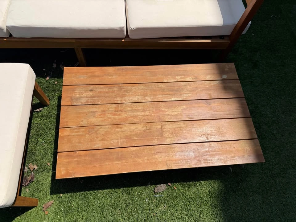 Outdoor Wood Sofa Chaise Coffee Table Set - photo 3