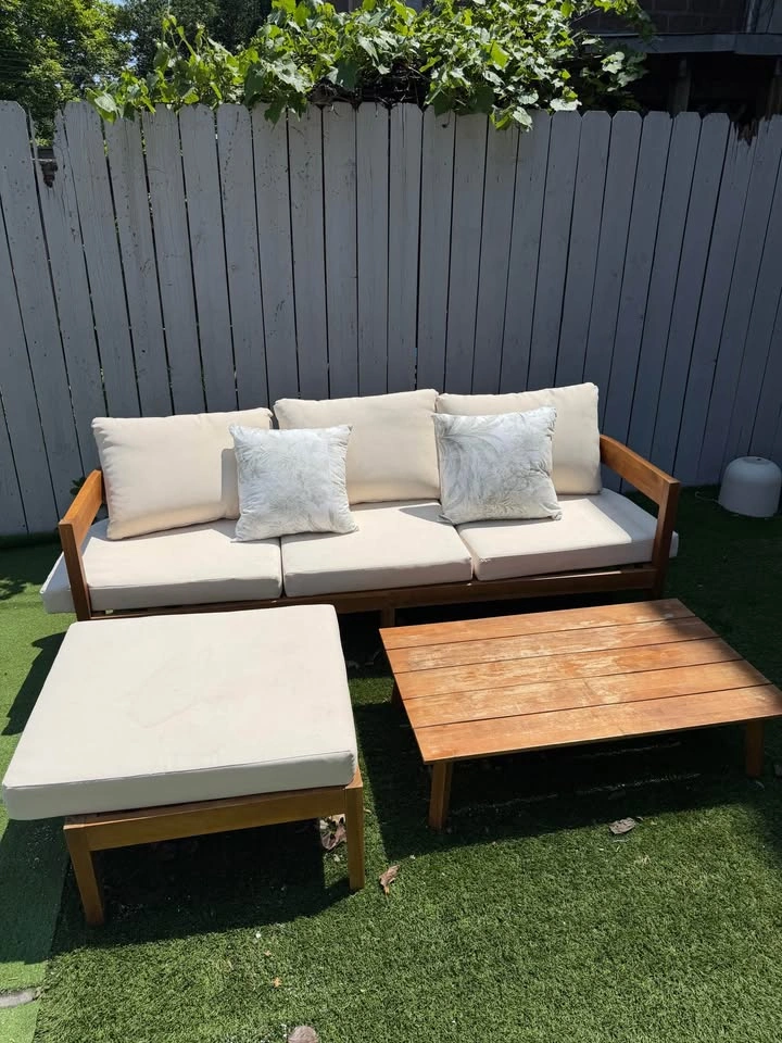 Outdoor Wood Sofa Chaise Coffee Table Set - photo 5