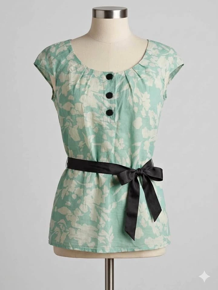 H&M Mint Green Floral Cap Sleeve Top Size 4