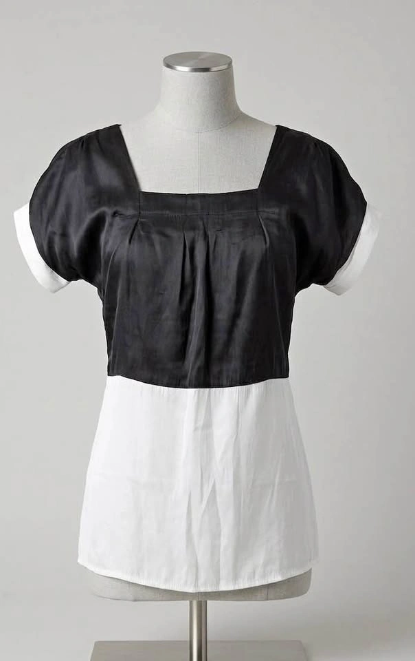 Black and White Two-Tone Square Neck XS Blouse