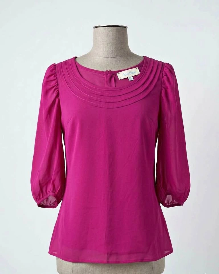 Chica Dress Women's Magenta Sheer 3/4 Sleeves Small