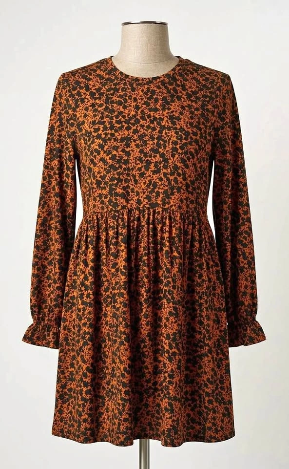 H & M Orange Floral Print Long Sleeve Dress Size 4