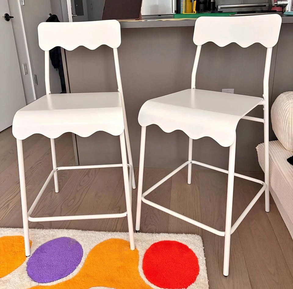 Set of 2 24" Wavy Metal Counter Height Barstools w/ Footrest