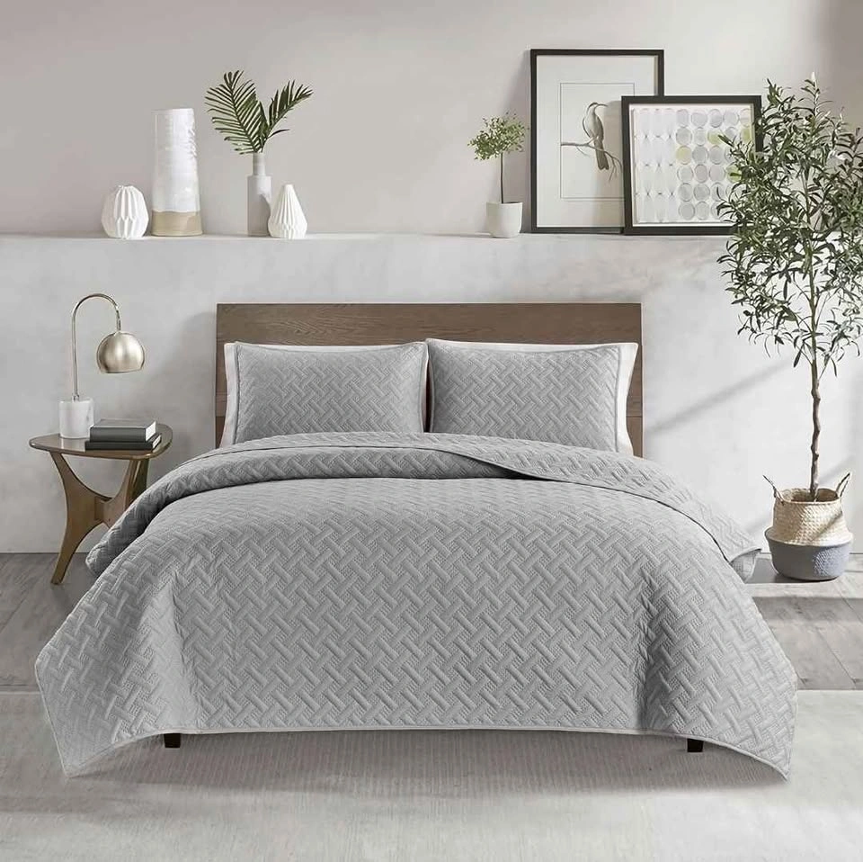 King size 3 pcs bedspread set - Brand new light gray - photo 3