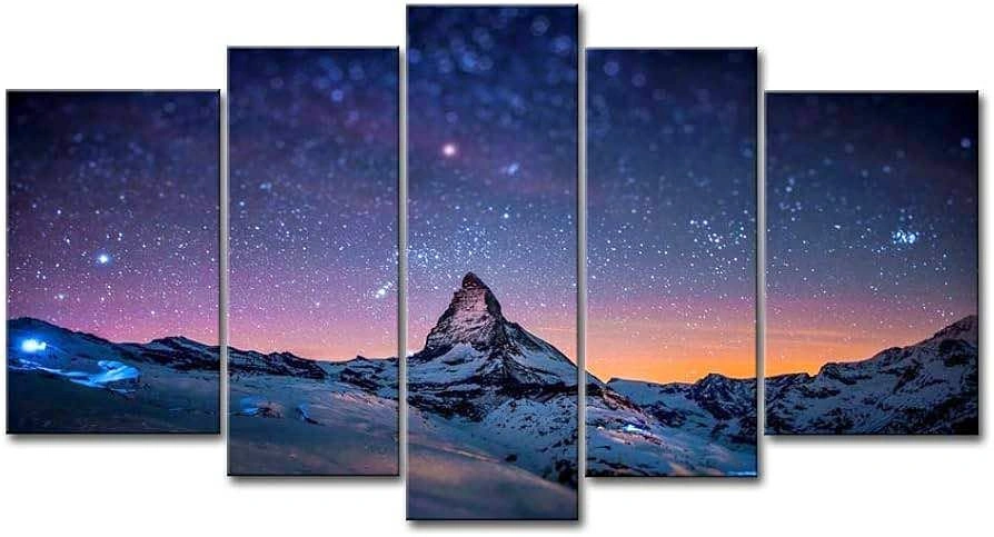 Wall Decor - 5-panel Starry Night Mountain Painting